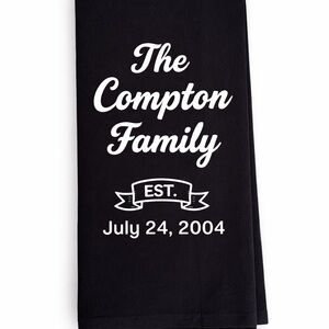 Personalized family Tea Towel black or white wedding gift